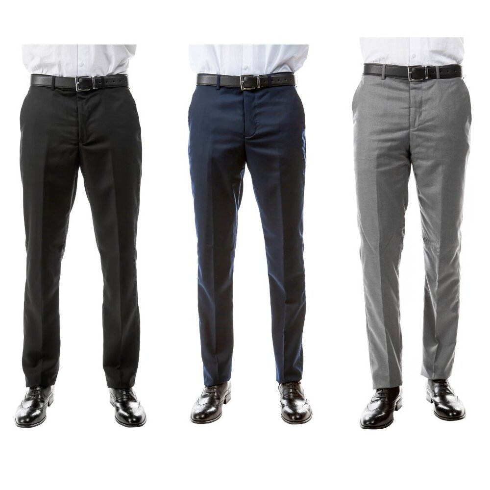 Azzuro Men's 3-Pack of Neutral Color Dress Pants (Unhemmed/Open Bottom)